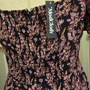 ModCloth Black Dress with Pink and Brown Floral